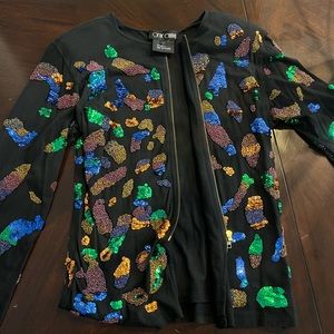 Gene Ewing sequence zip-up sweater black!! Petit!